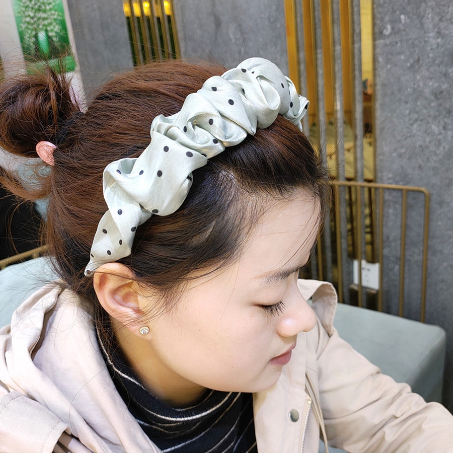 Băng đô cài tóc bằng vải satin in họa tiết chấm bi xinh xắn