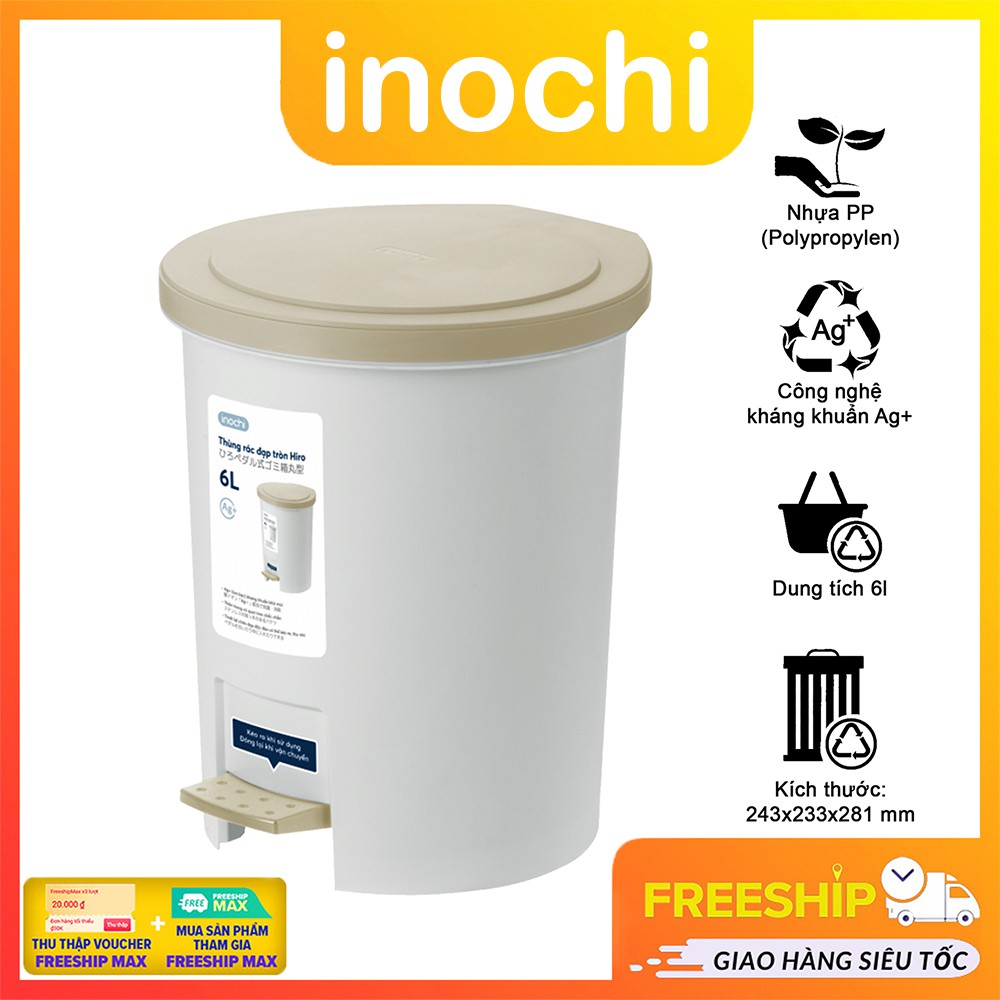 Thùng Rác Tròn Đạp Chân 6L Thông Minh Inochi, Sọt Rác Văn Phòng Nhựa Cao Cấp Dùng Trong Công Sở Công Nghệ Nhật Bản.