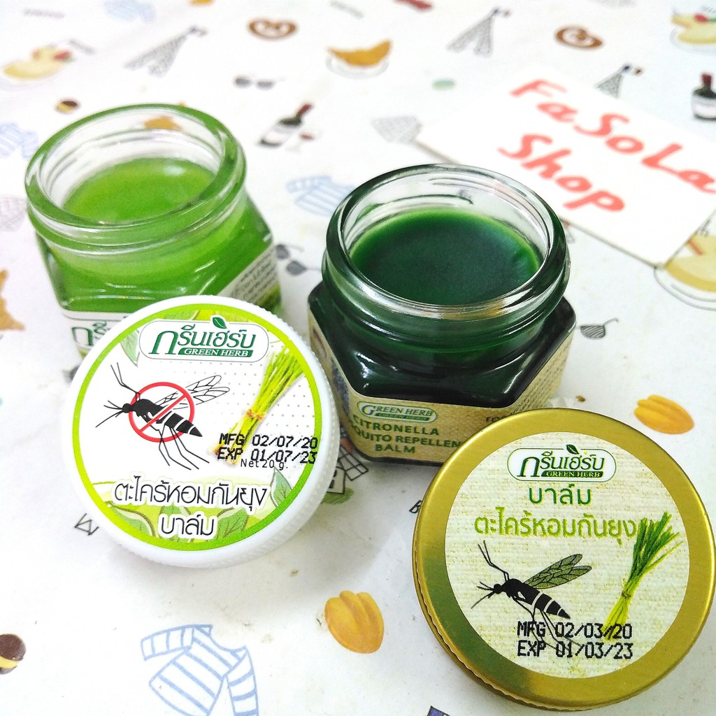 Dầu cù là sả đuổi muỗi / giảm ngứa do muỗi đốt GREEN HERB BALM 20g Thái Lan Citronella mosquito repellent lọ xịt