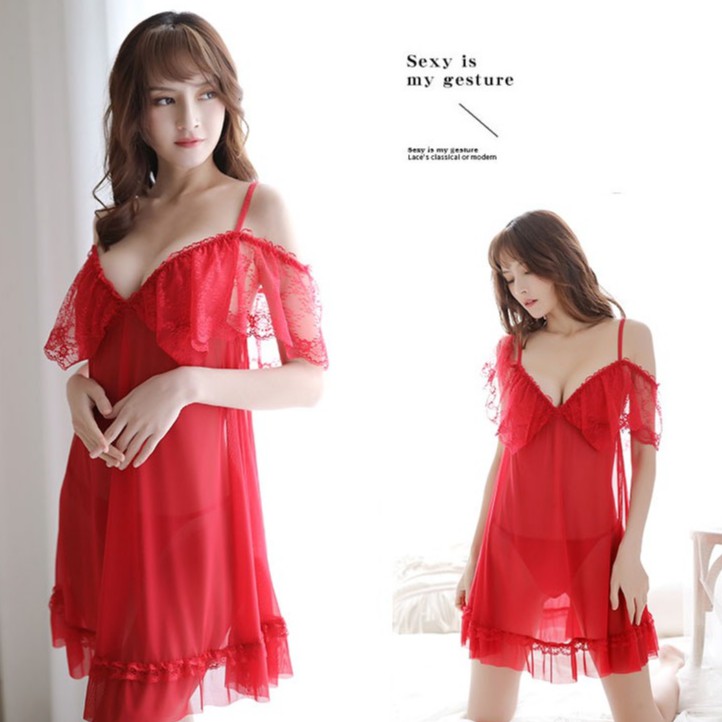 Váy ngủ nữ sexy vol thun ren rẻ đẹp AMUSE V28🔥bigsize tới 65kg🔥kèm quần lót nữ cao cấp gợi cảm