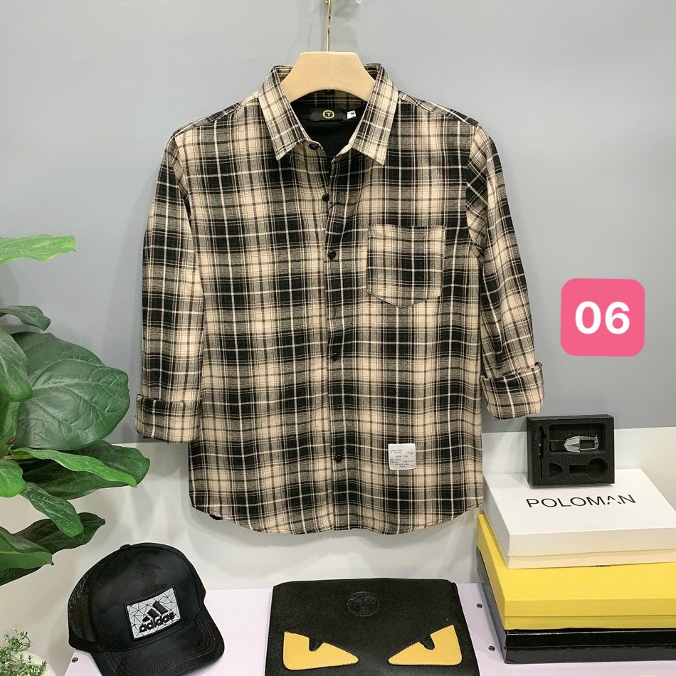 Áo sơ mi nam karo dài tay chất liệu cotton đẹp họa tiêt đơn giản màu nâu xám kiểu dáng hàn quốc mới HAVADO14 mới
