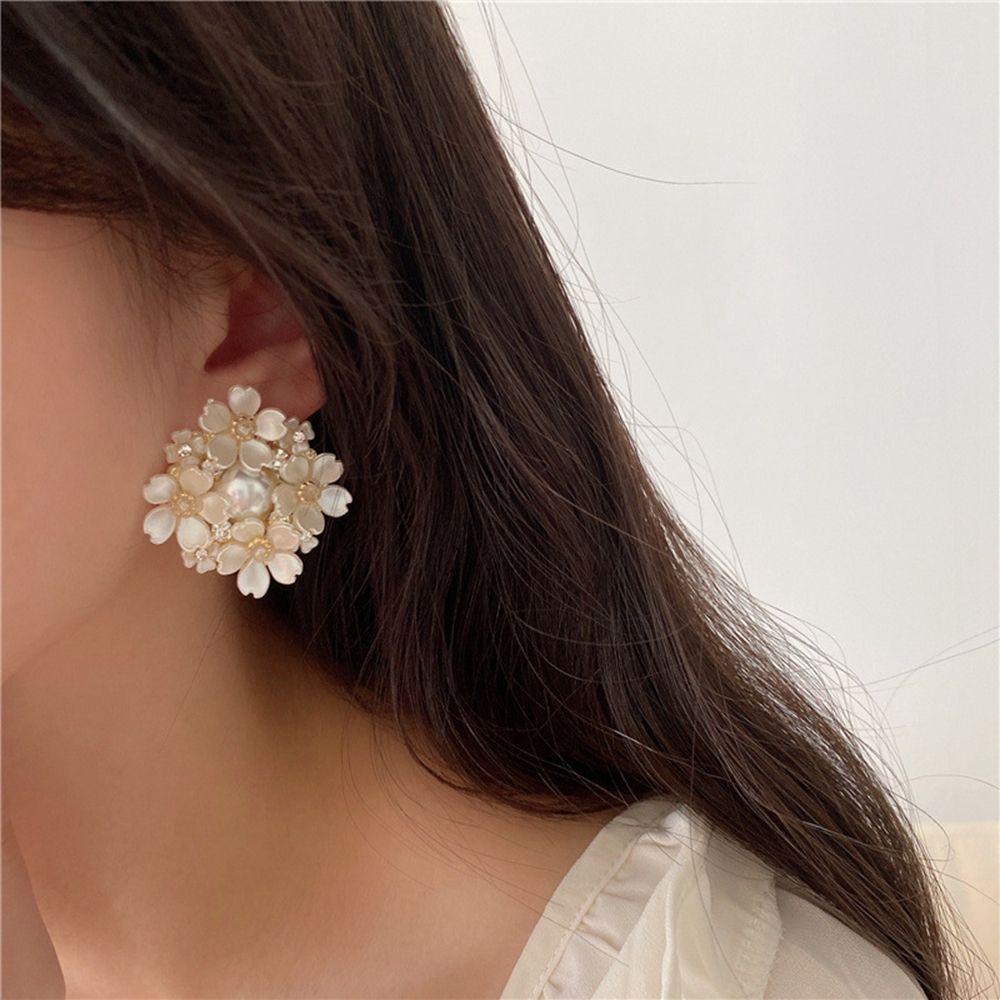 QQMALL Bông Tai Vỏ Sò Đính Kim Cương Giả Phong Cách Hàn Quốc Ngọt Ngào Cho