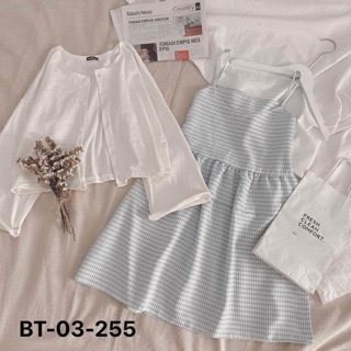 Set áo len+đầm caro mint