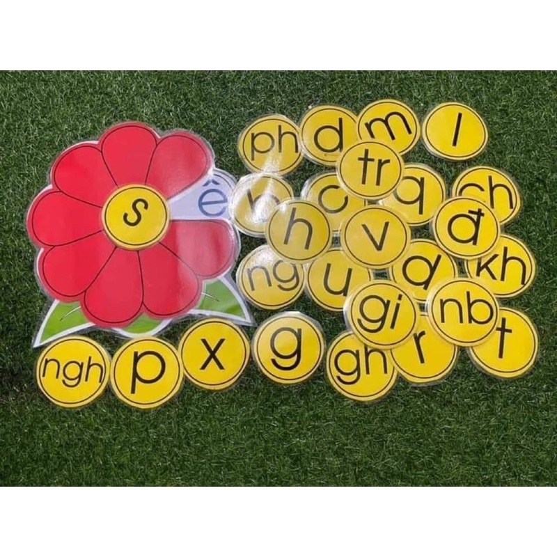 Hoa xoay đánh vần 9 cánh-Màu sắc tươi, Ép plastic toàn bộ cho bé nhanh biết đọc