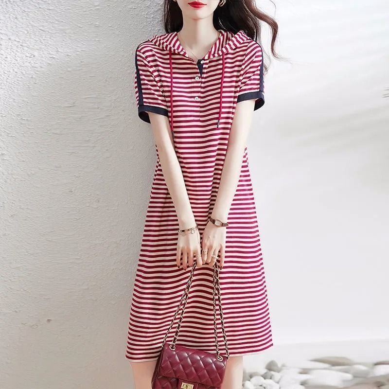Hàng Mới Về Áo Thun Có Mũ Trùm Đầu Kẻ Sọc Màu Sắc Tương Phản Thanh Lịch Phong Cách Phương Tây Cho Nữ