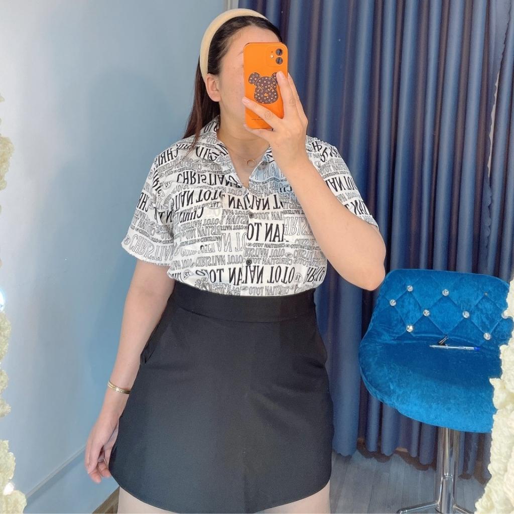 Áo sơ mi bigsize nữ họa tiết tờ báo cá tính siêu sang chảnh tôn dáng cho các nàng ngoại cỡ từ 55kg - 100kg SM TO BAO