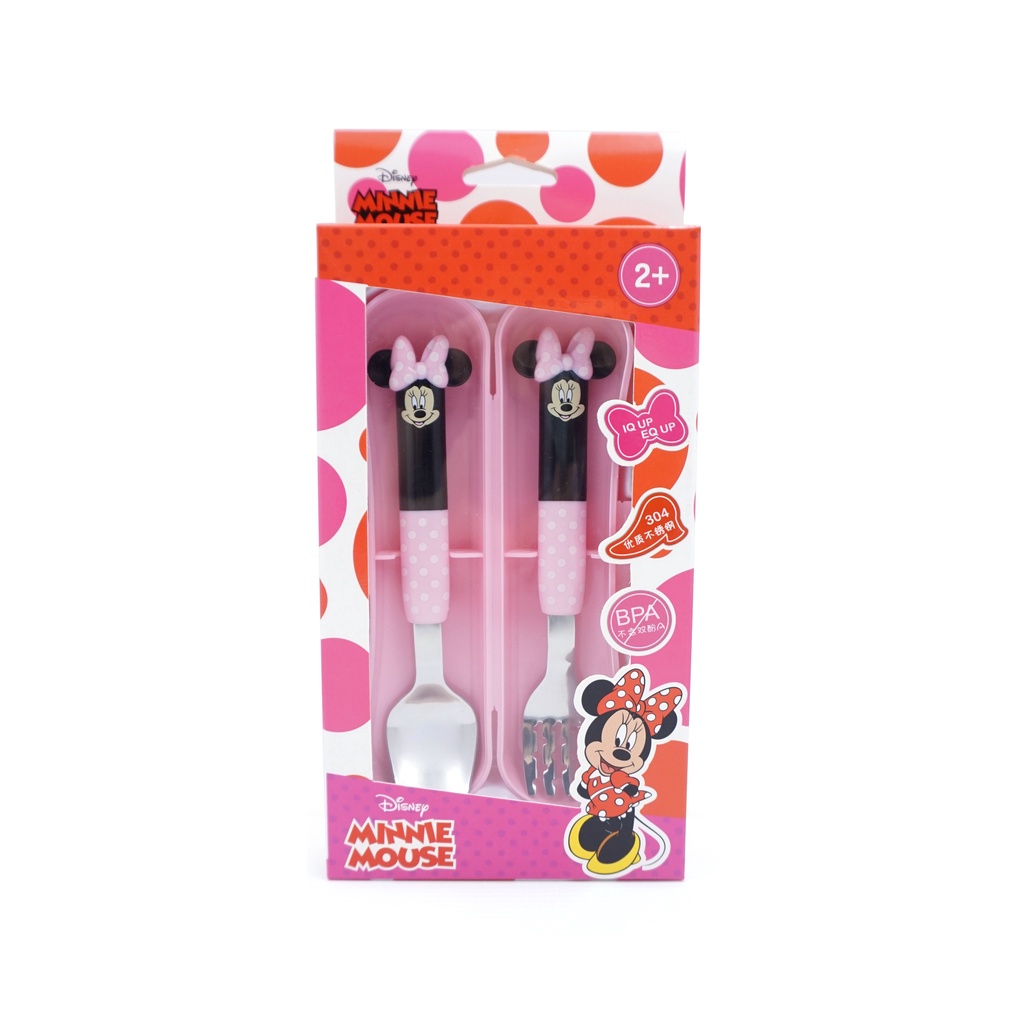 Set muỗng nĩa inox Disney nổi 3D kèm hộp hình Mickey Minnie cho trẻ em bé trai gái