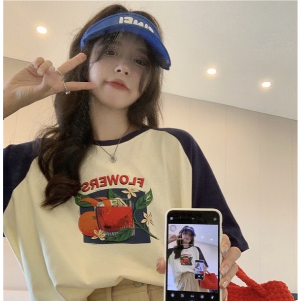 Áo thun ngắn tay Peppermint 52260 in họa tiết thời trang mùa hè Hàn Quốc cho nữ