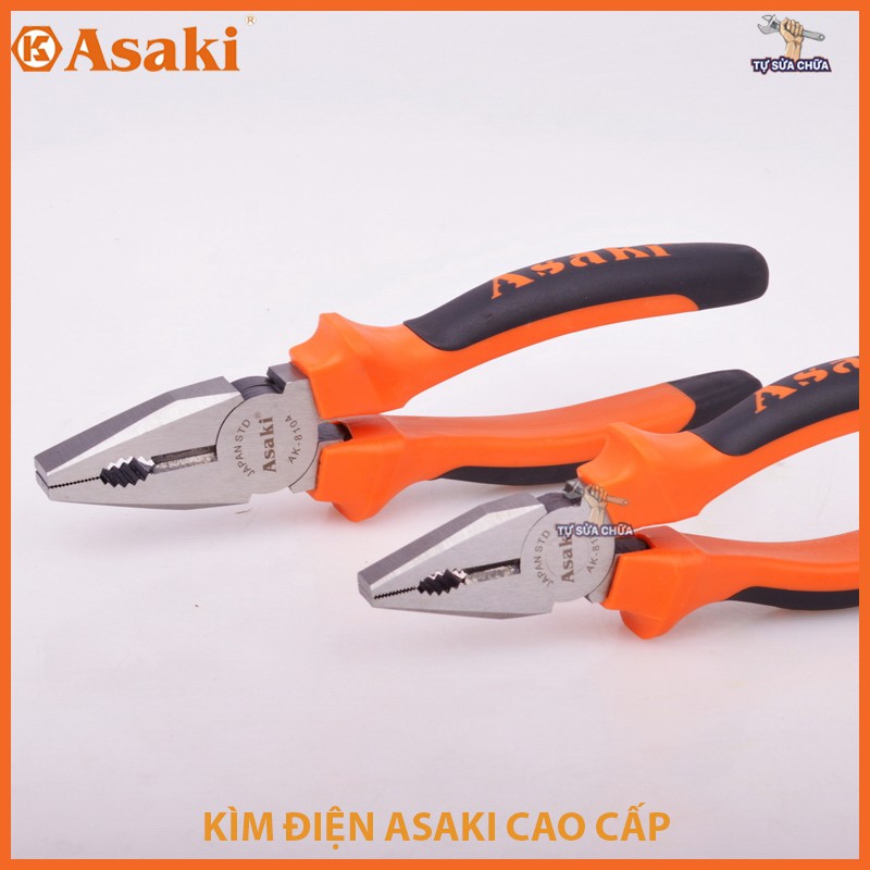 Kìm điện chuyên dụng chính hãng ASAKI 6-8inch công nghệ Đức, tích hợp dao cắt dây tiện ích, AK-8102, AK-8104