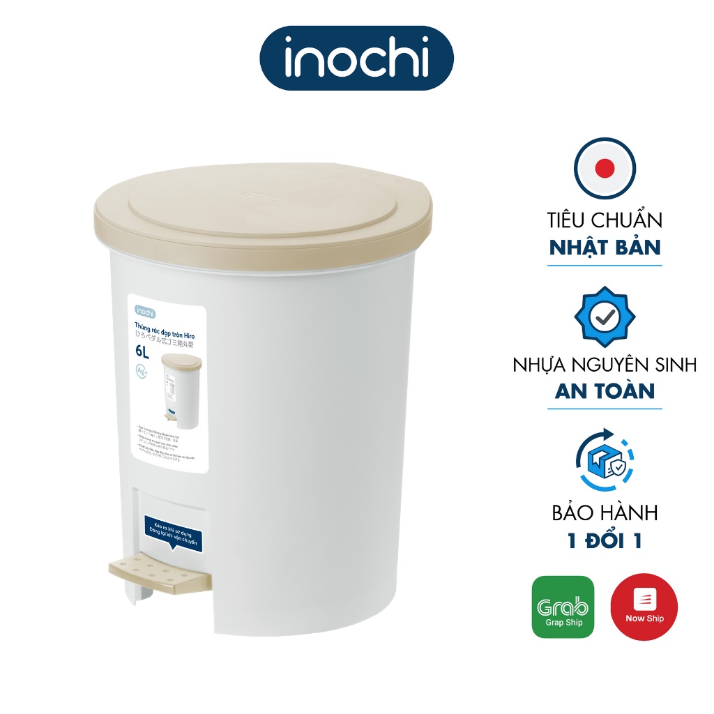 Thùng Rác Nhựa Đạp Chân INOCHI 6 Lít Nắp Đậy Tròn, Làm Sọt Rác Cho Văn Phòng, Trong Nhà, Ngoài Trời Nhỏ Gọn