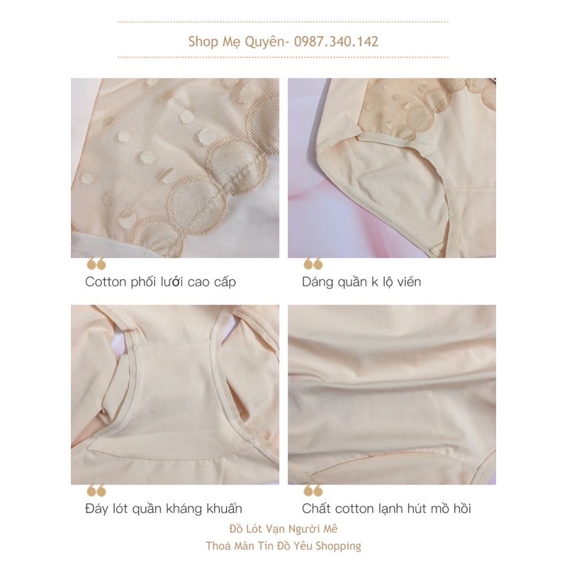 [60-85kg] Quần lót cotton phối ren bi- hàng Bigsize