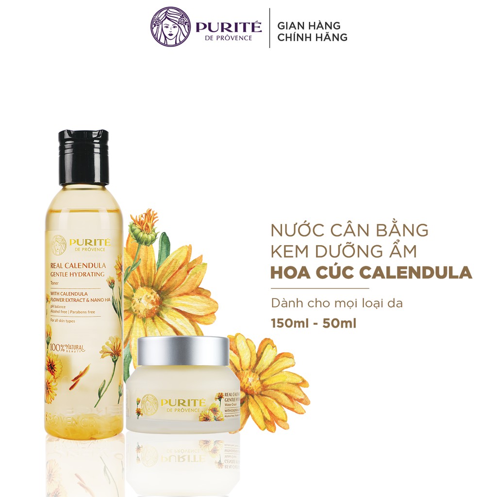 Combo Nước Cân Bằng Hoa Cúc Calendula Purité 150ml + Kem Dưỡng Hoa Cúc Calendula Dưỡng Ẩm Và Làm Dịu Da Purité 50ml