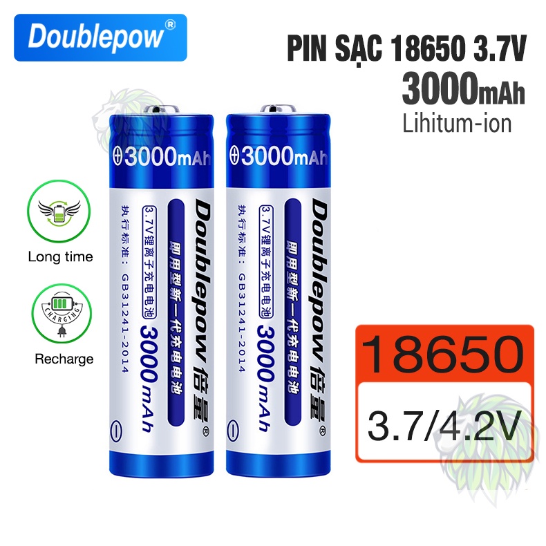 Pin Sạc 18650 Doublepow 3.7V 3000mAh đầu nhọn có dòng xả cao dùng cho đèn pin, micro, đồ chơi, loa, máy khoan, tông đơ