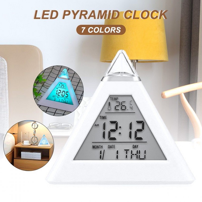 Đồng Hồ Báo Thức Hình Kim Tự Tháp Có Đèn LED Thay Đổi Màu Sắc Độc Đáo