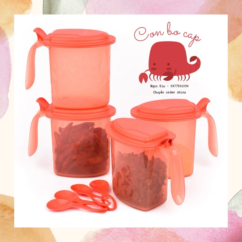 Set 3 Hộp Đựng Gia Vị 500ml Kèm Thìa Chính Hãng Tupperware