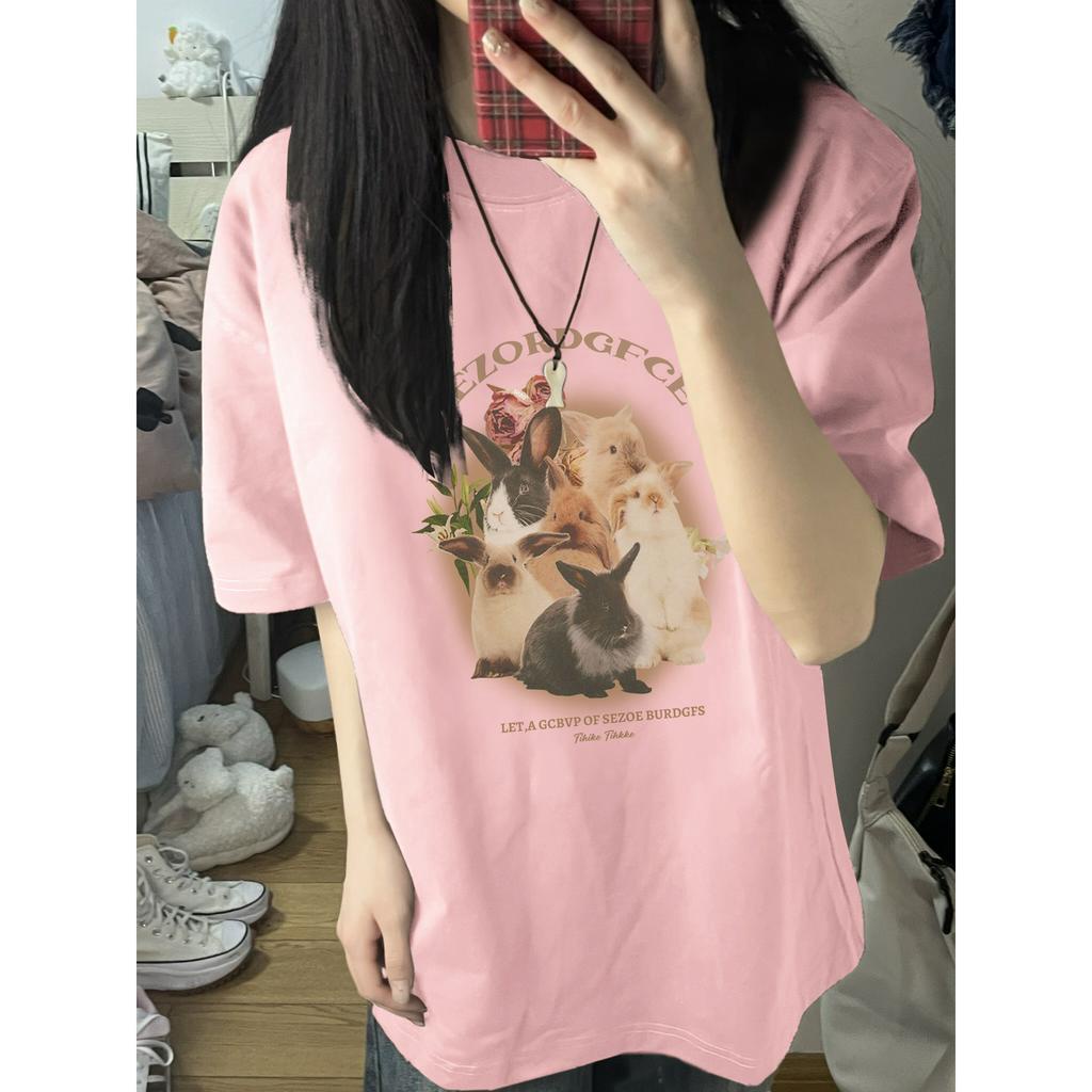SELVZE Áo Thun Cotton Dáng Rộng In Họa Tiết Dễ Thương Phong Cách Đường Phố Vintage