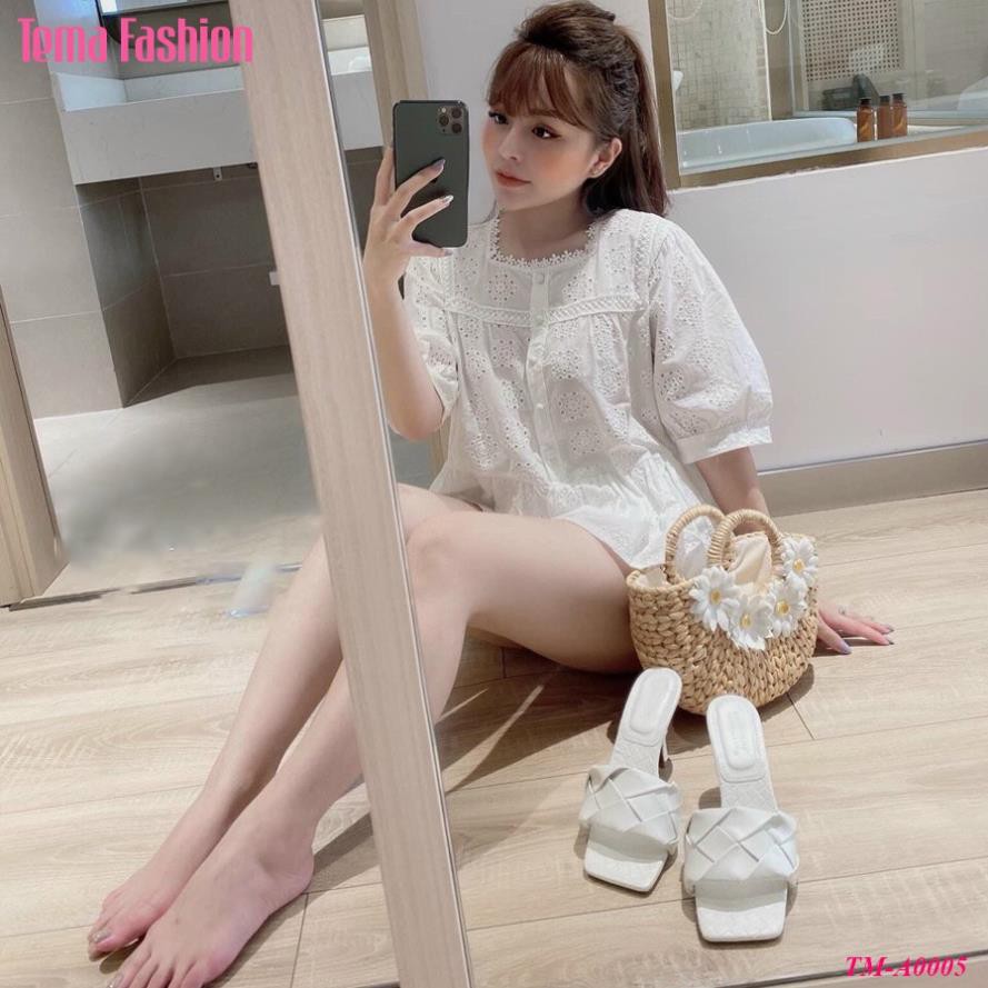 Áo kiểu nữ TEMA - Áo nữ kiểu dáng babydoll thô pha ren thêu hoa nhí siêu đẹp