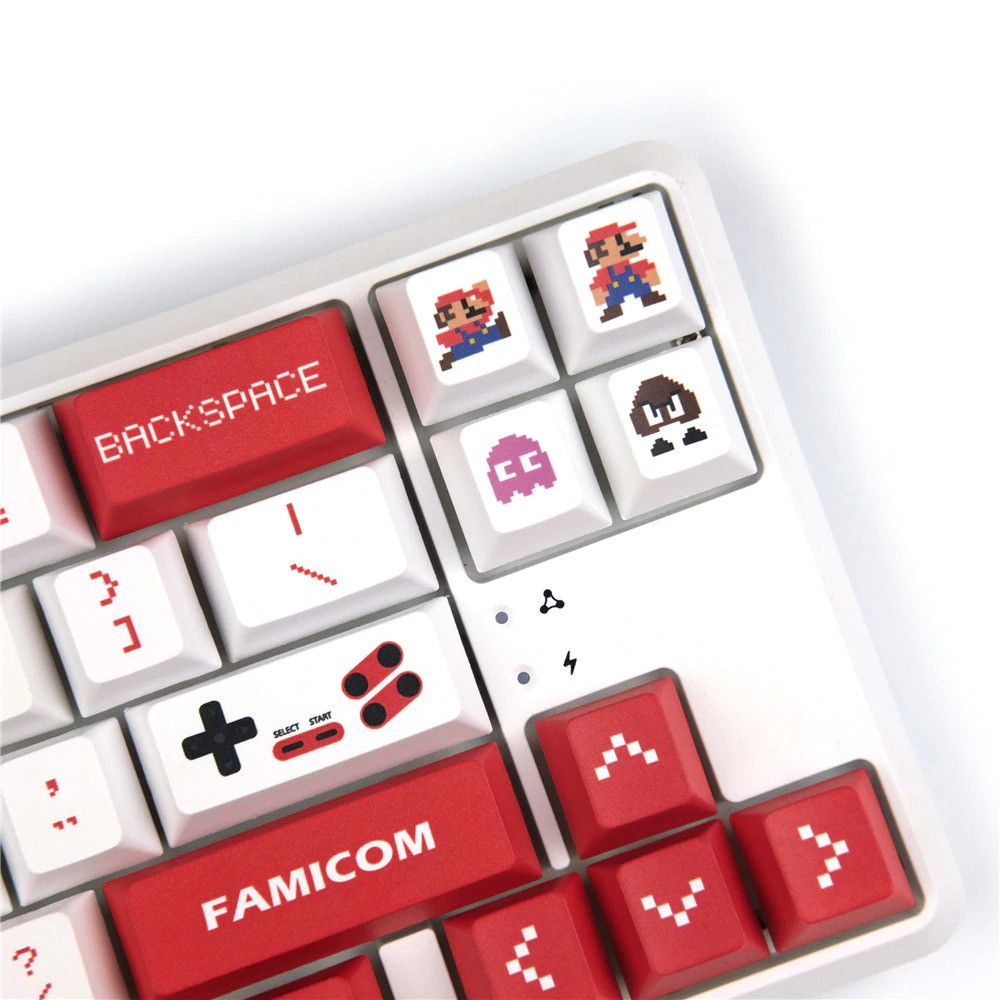 Keycap Mario Famicom 129 nút phím chất liệu thick PBT, Cherry profile, in dyesub 5 mặt vừa hầu hết các layout phím cơ