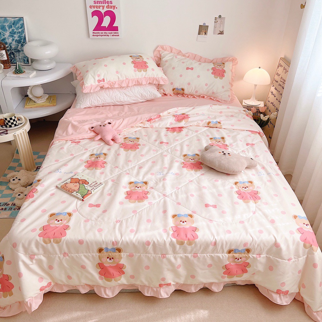 Bộ chăn ga gối đũi 4 món hoa nhí nhập khẩu cao cấp, họa tiết dễ thương đủ kích thước miễn phí bo chun