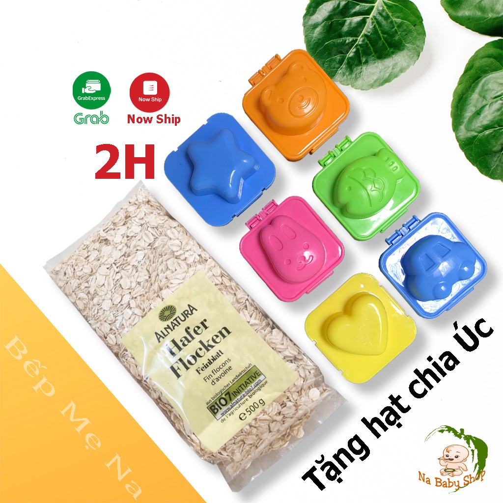 Set 6 khuôn bento tạo hình trứng, khuôn tạo hình cơm và 1 bịch yến mạch hữu cơ Hafer Flocken Đức 500g