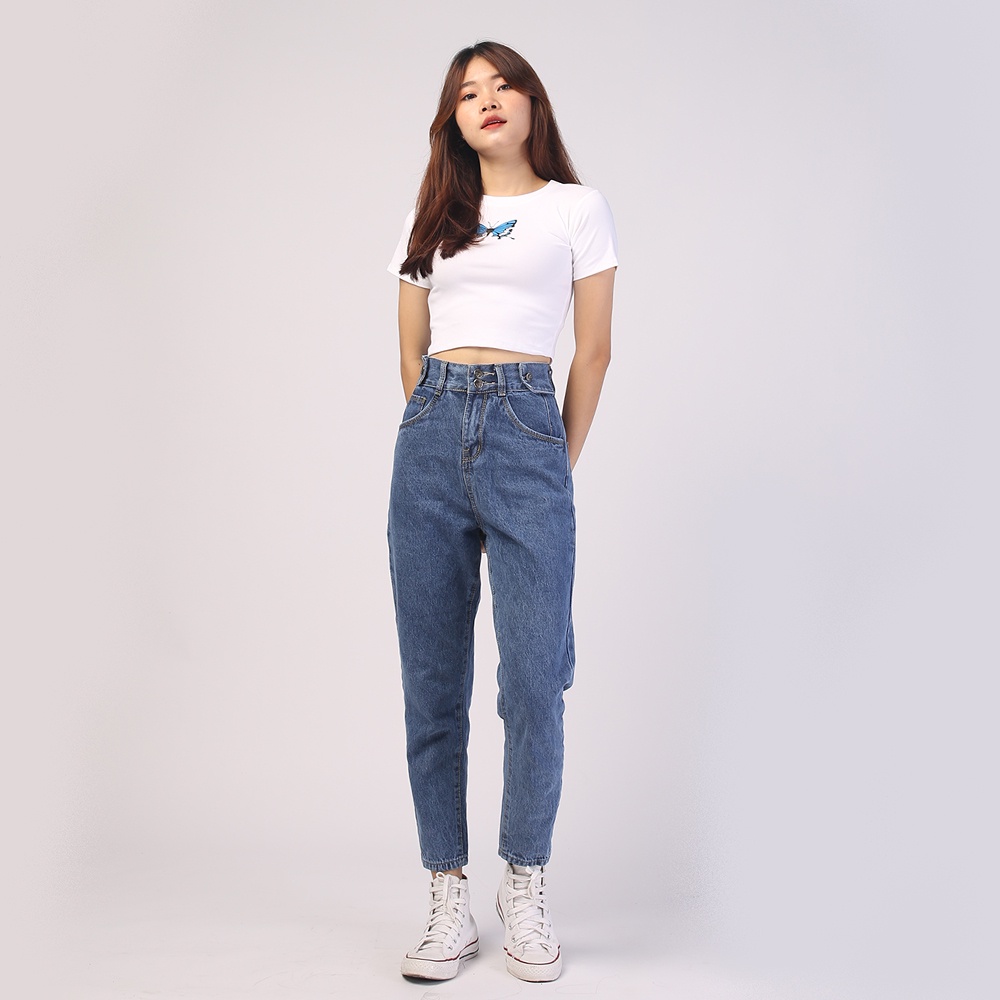 Quần baggy jeans nữ SAIGONJEAN form rộng 2 bách vuông,lưng thun QD016 phong cách hàn quốc