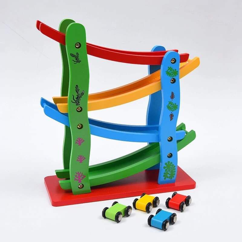 ĐỒ CHƠI GỖ - BỘ ĐỒ CHƠI XE CẦU TRƯỢT 4 TẦNG BẰNG GỖ Dành Cho Bé Yêu - BabyCare