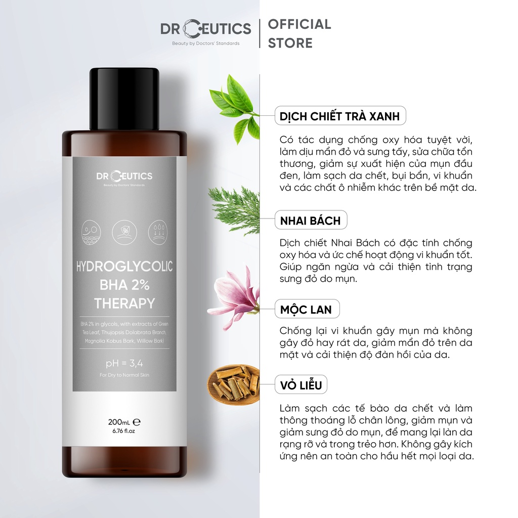 DrCeutics BHA 2% - 200ml Dung Dịch Làm Sạch Và Cân Bằng Da