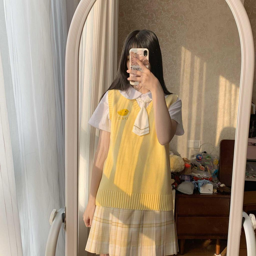 Áo Sweater Dệt Kim Không Tay Phong Cách Nhật Bản Xinh Xắn Dành Cho Nữ