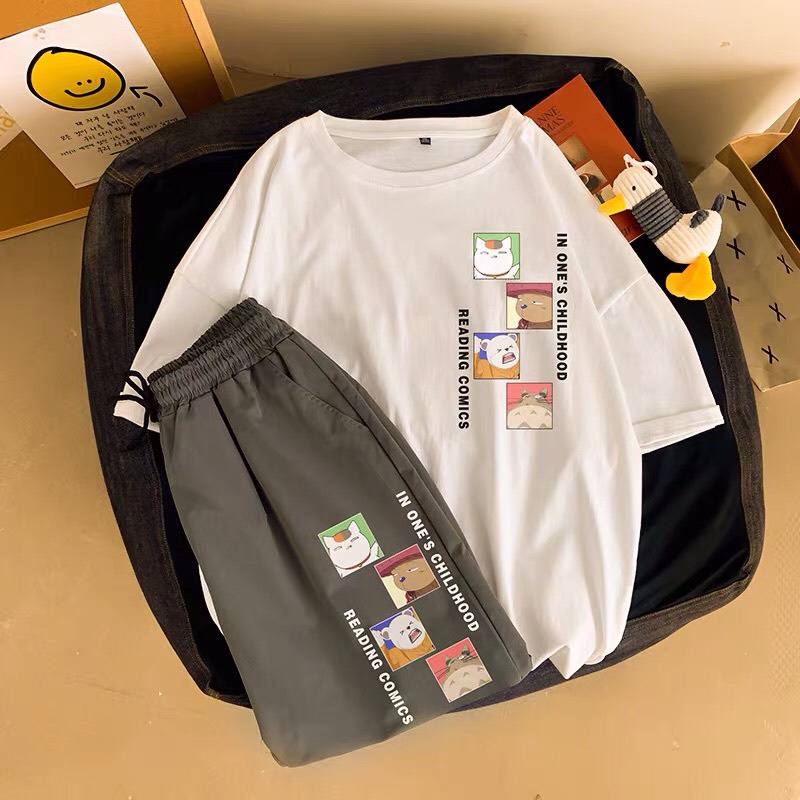 Set quần áo Unisex - Myndi Clothes - Bộ mặc ở nhà chất vải Cotton in hình gấu thỏ siêu cute mặc đôi, mặc nhóm