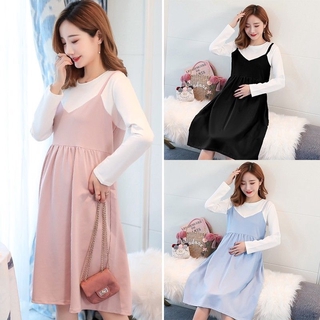 Đầm bầu dáng rộng tay dài giả hai lớp thời trang Hàn Quốc