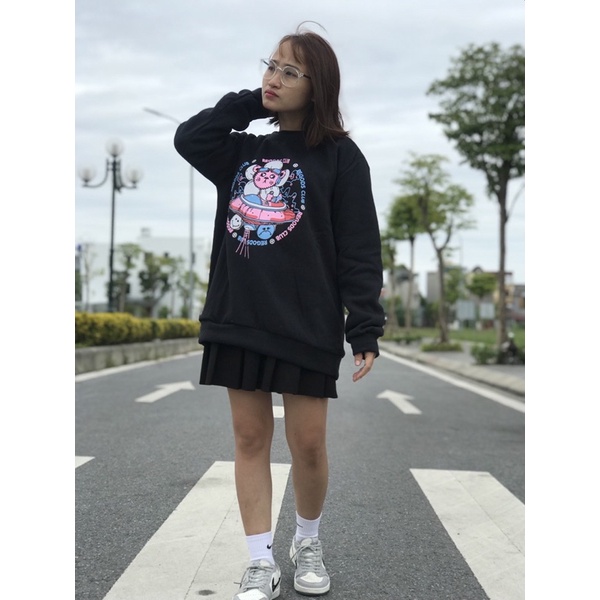 Áo Sweater nam nữ fom rộng unisex chất nỉ bông in hình đĩa bay oversize đến 68kg mặc vừa phong cách Hàn Quốc AT 1122