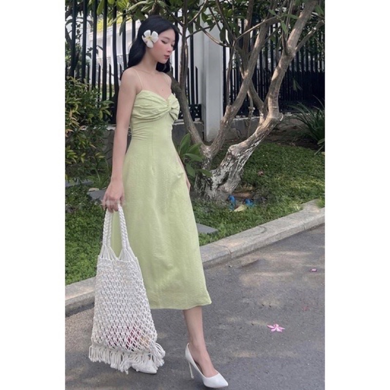 Đầm maxi 2 dây nhiều màu xoắn ngực đi biển, du lịch mùa hè Sun Fashion