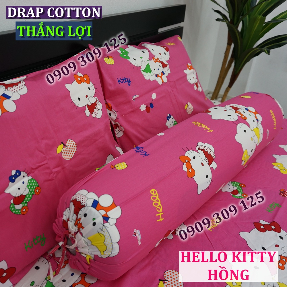 bộ Drap Thắng Lợi, ga giường hello kitty hồng chuẩn LOGO