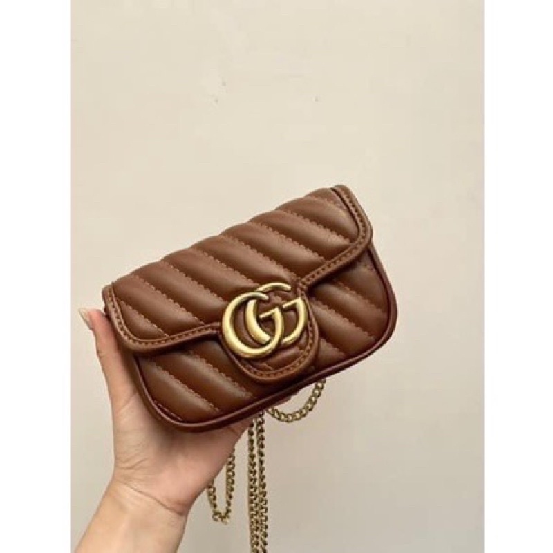 Túi đeo chéo nữ màu nâu tây size 17cm full hộp cực xinh