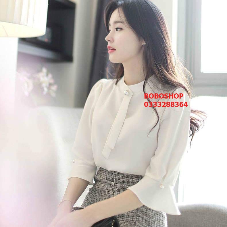 ÁO SƠ MI CỔ ĐỨNG TAY LOE XO 👄FREESHIP👄 Giảm ngay 50k khi nhập [THOITRANGNU] Thời Trang Nữ Công Sở Thiết Kế Cao Cấp