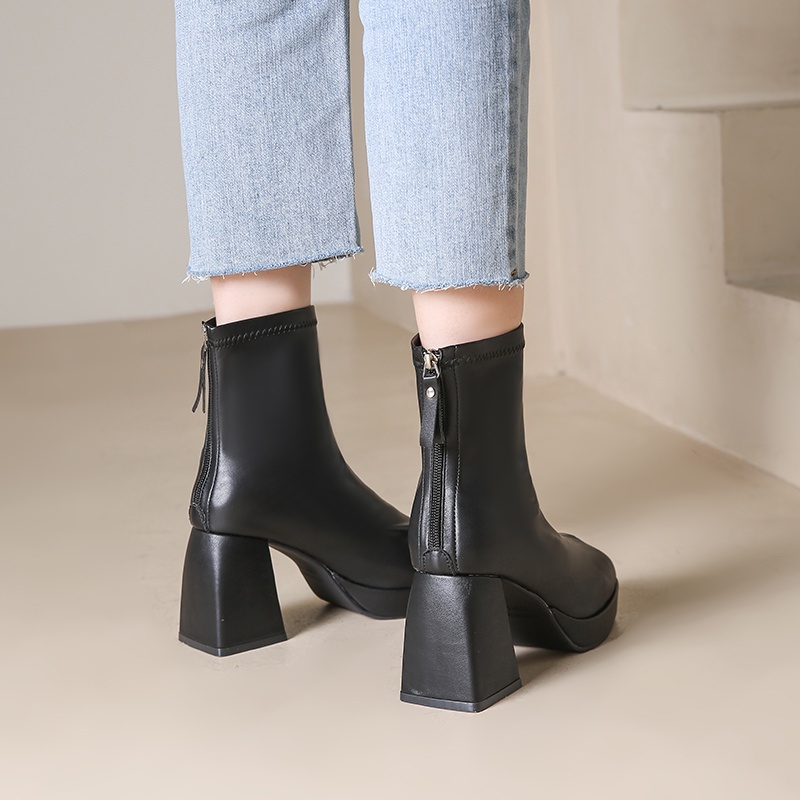 Giày Bốt Da Cao Gót Mũi Tròn Thời Trang Cho Nữ Size 34 41 42 43