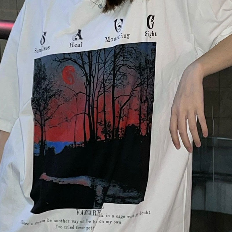 Áo Thun Tay Ngắn Dáng Rộng In Họa Tiết Phong Cách Harajuku Vintage Thời Trang Mùa Hè Cho Nam Và Nữ