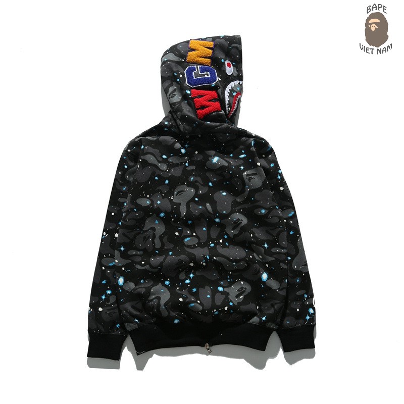 [Ảnh thật + FREESHIP] Jacket Bape Shark Galaxy fullzip Phát quang trong tối , Áo Hoodie Bape Cá Ngáo