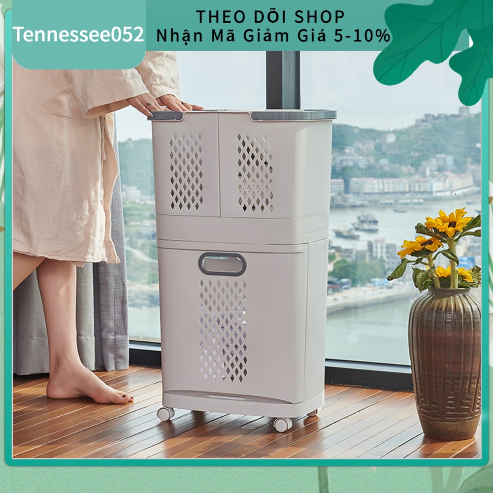 Giỏ đựng đồ giặt đa năng có quai xách và bánh xe Cao cấp - Sọt nhựa đựng quần áo cho phòng tắm【Tennessee052】