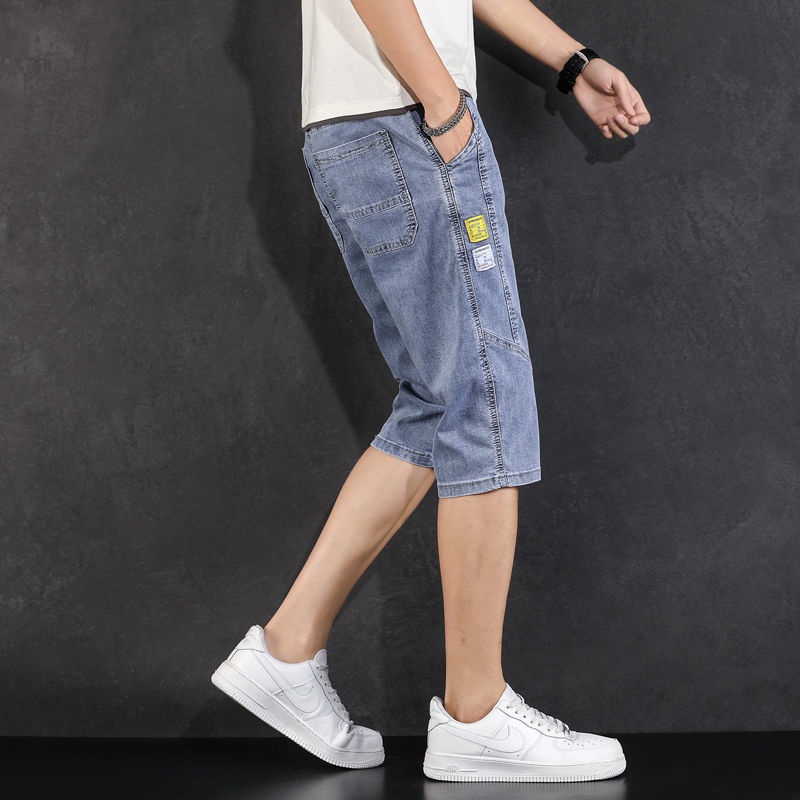 Quần short jean lửng dáng mỏng cỡ lớn thời trang mùa hè giản dị cho nam