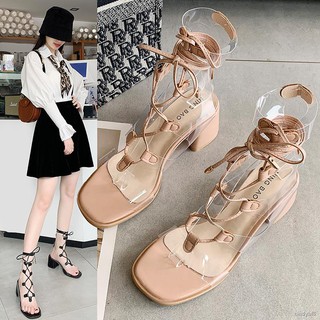 ✔Giày Sandal Gót Thấp Mũi Vuông Quai Trong Suốt Thời Trang Mùa Hè 2020 Cho Nữ