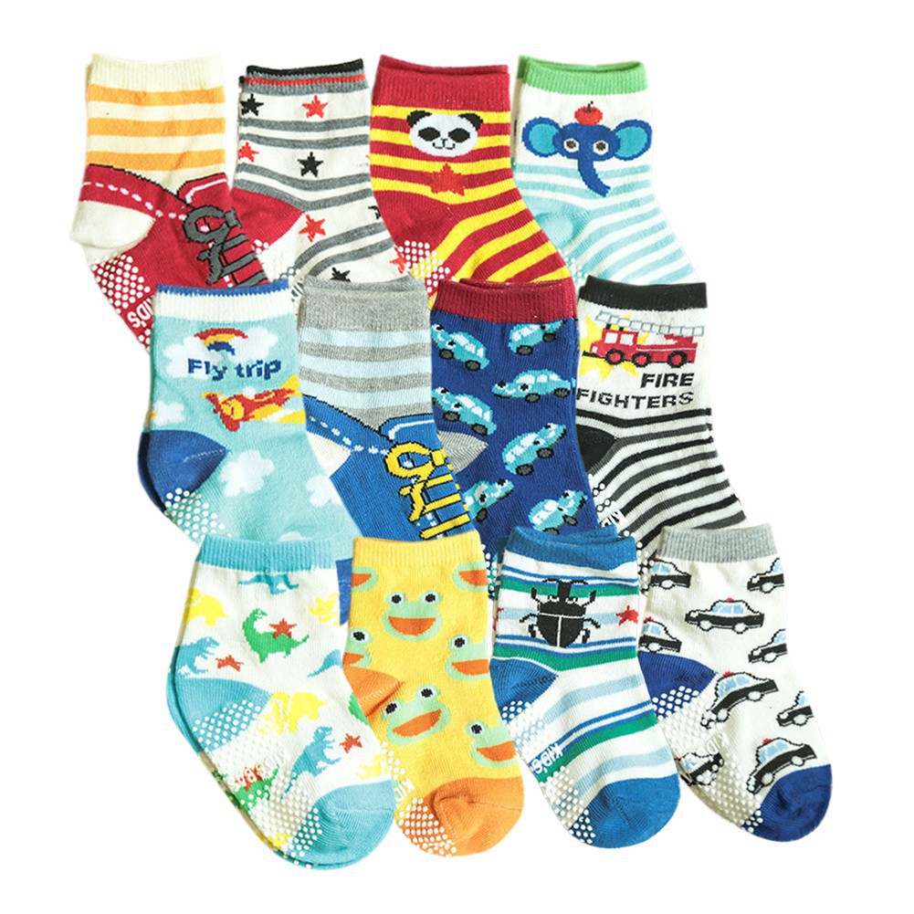Bộ 12 Đôi Vớ Cotton Chống Trượt Cho Bé