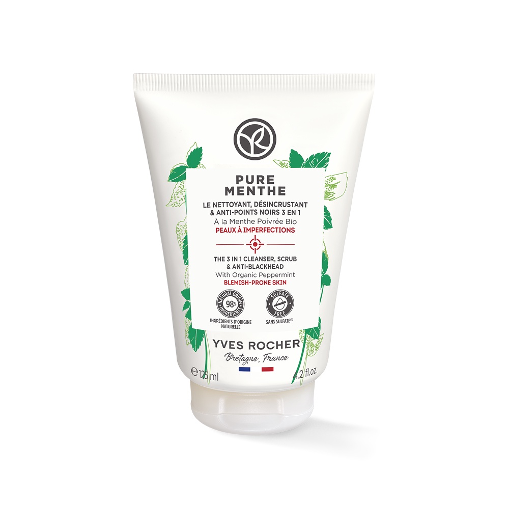 Yves Rocher_Mẫu mới Gel rửa mặt cho da mụn 3-IN-1 CLEANSER, SCRUB & BLACKHEADS 125ML