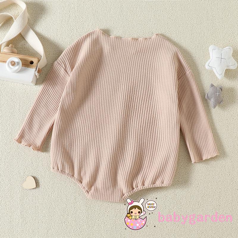 Bộ Áo Liền Quần Dệt Kim Tay Dài Cổ Tròn Màu Trơn Cho Bé 0-24 Tháng Tuổi