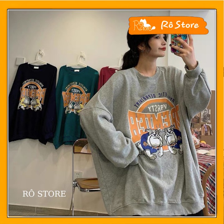 Áo sweater nữ/ Áo nỉ form rộng tay bồng unisex hình chó mặt xệ  RÔ STORE SW17