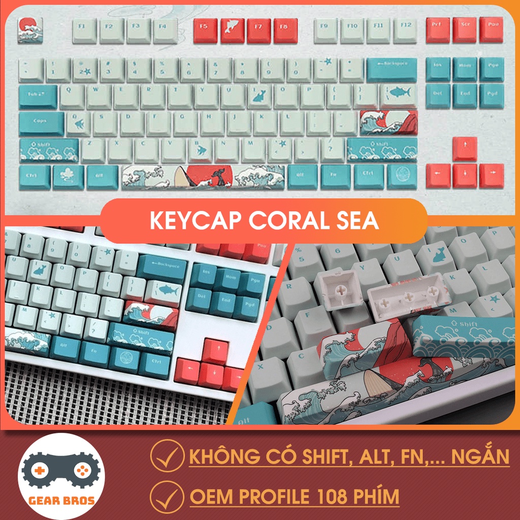 Keycap cho bàn phím Coral Sea OEM Profile Thick PBT 108 Phím | Gearbros