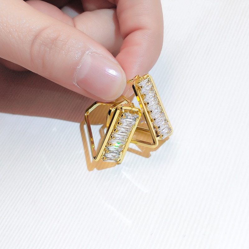 [Jiudolan] Khuyên Tai Hình Học Đơn Giản Sáng Bóng Zircon Thời Trang Hàn Quốc Cho Nữ