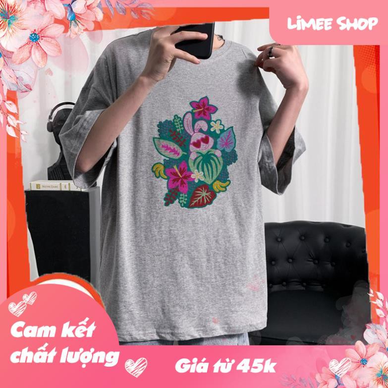 Áo Thun Tay Lỡ In Nhiệt Thỏ Hoa Lá form Unisex nam nữ phong cách Ulzzang - ATIN50 - Hàng Việt Nam loại đẹp