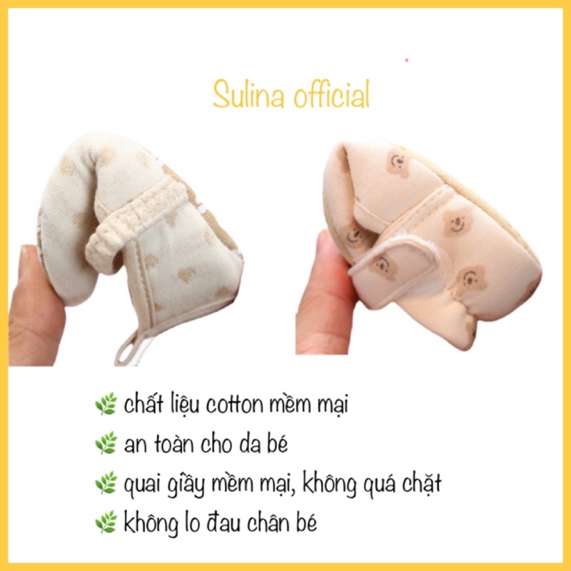 Giày tập đi cho bé 0 18 tháng tuổi chống trơn trượt ORGANIC cotton hữu cơ tự nhiên đế mềm Sulina official G01