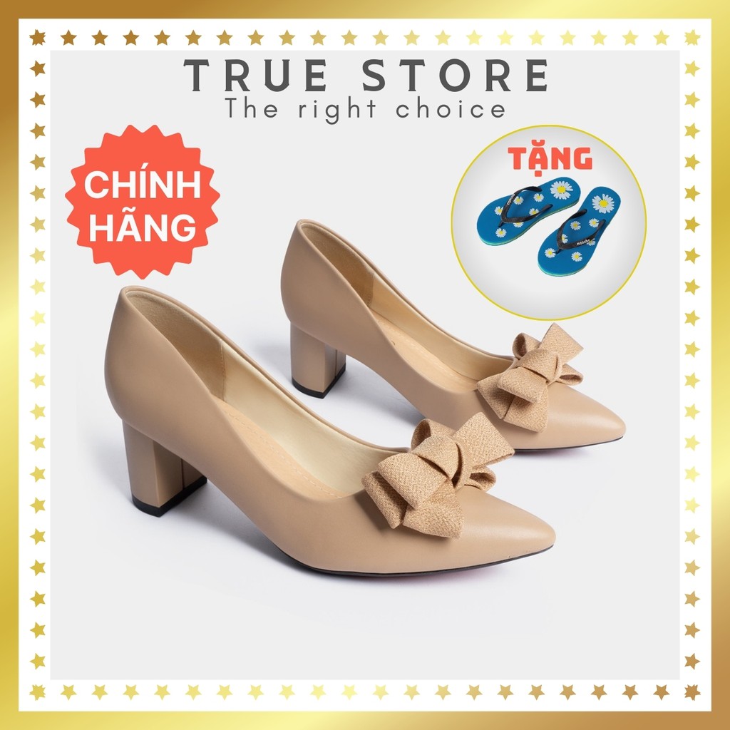 (CLASSIC) Giày cao gót đính nơ mũi nhọn gót cao 5cm kiểu dáng cơ bản, True Store đảm bảo, EP005